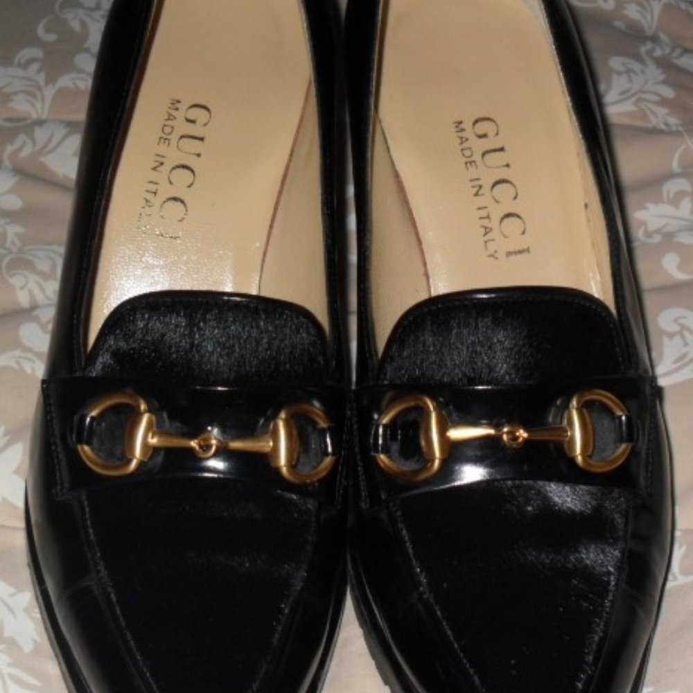 Unworn Black Leather Gucci Heels, Size 6 1/2 B